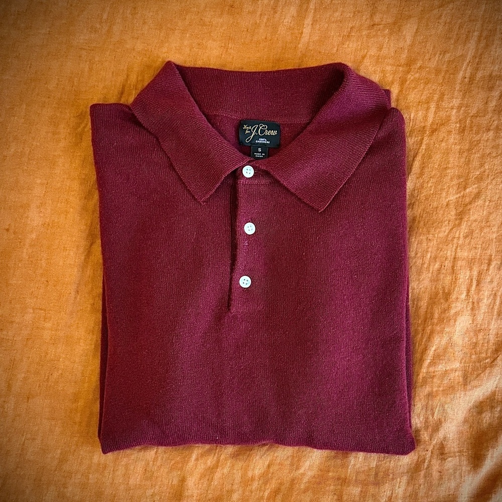 J. Crew burgundy cashmere sweater-polo